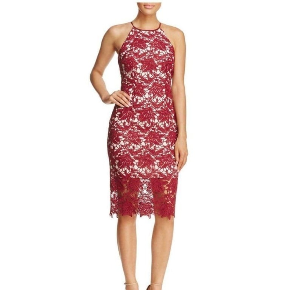 Keepsake The Label True Love Lace Halter Midi Dress Size Small Burgundy Berry